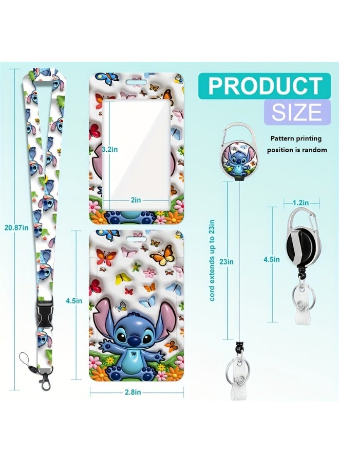 Disney A 3-in-1 Disney Stitch logo white plastic ID holder with a butterfly, featuring a lanyard, retractable ID roll, keychain, and extension chain - suitable for workers, students, bus drivers, doctors, nurses, and more. - Image 2